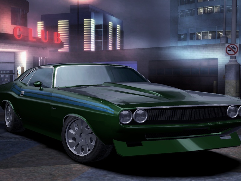 Metalic Green Custom 1971 Challenger R/T with blue stock strips