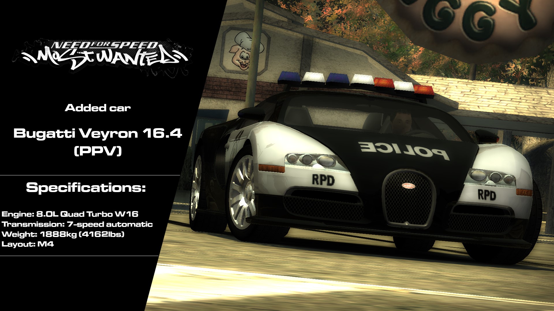 Need For Speed Most Wanted Bugatti Veyron 16.4 (PPV) (Addon)