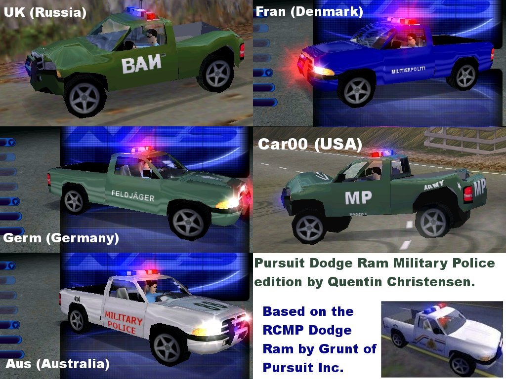 Need For Speed High Stakes Pursuit 1999 Dodge Ram Sport - Military police edition.