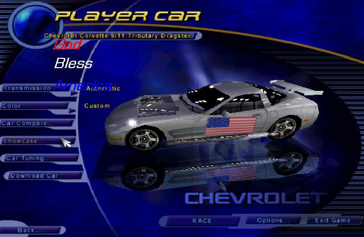 Need For Speed Hot Pursuit Chevrolet Corvette 9/11 Tributary Dragster