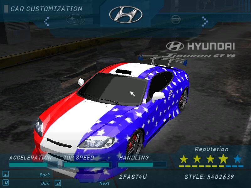 Need For Speed Underground Hyundai Tiburon American Flag
