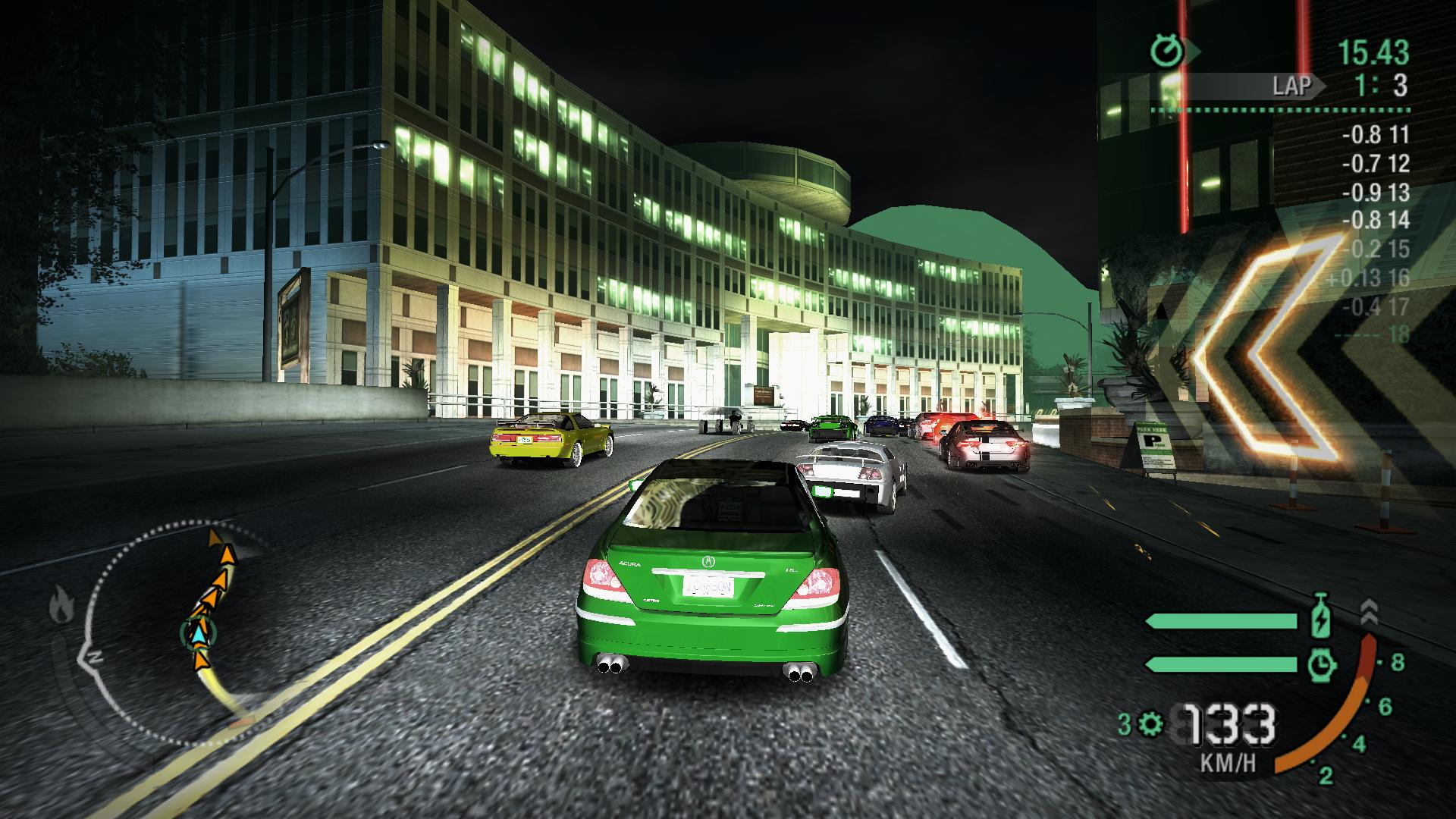 Need For Speed Carbon Green coloured HUD