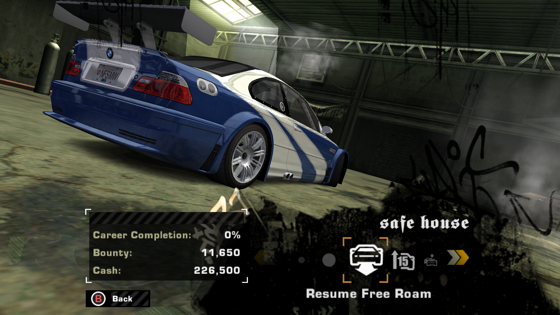 Need For Speed Most Wanted Save File 0% career with BMW M3 in the garage