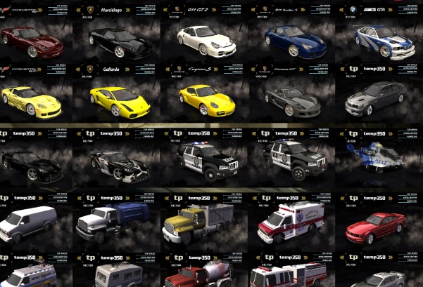 All stock vehicles and bonus cars in the game  [pic]