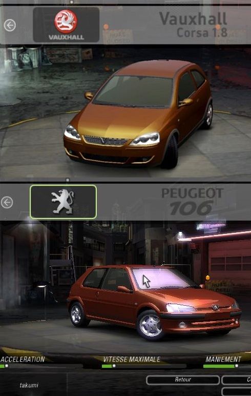 Need For Speed Underground 2 European and American version cars