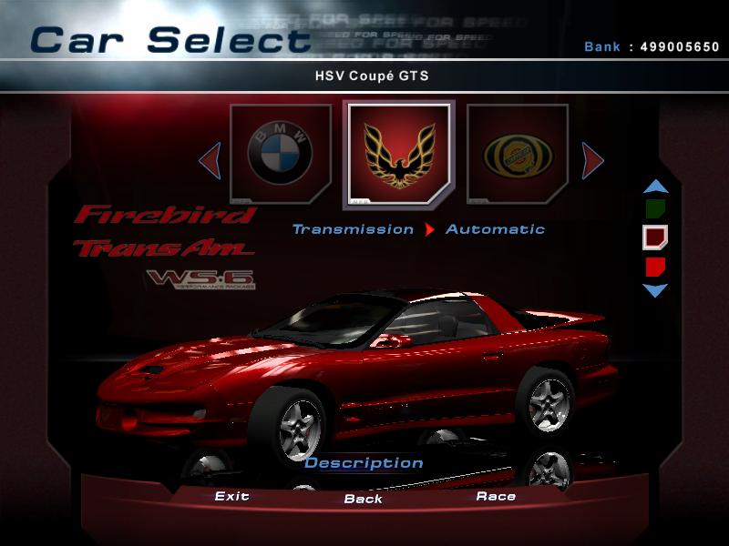 Need For Speed Hot Pursuit 2 Pontiac Firebird Trans-Am WS6