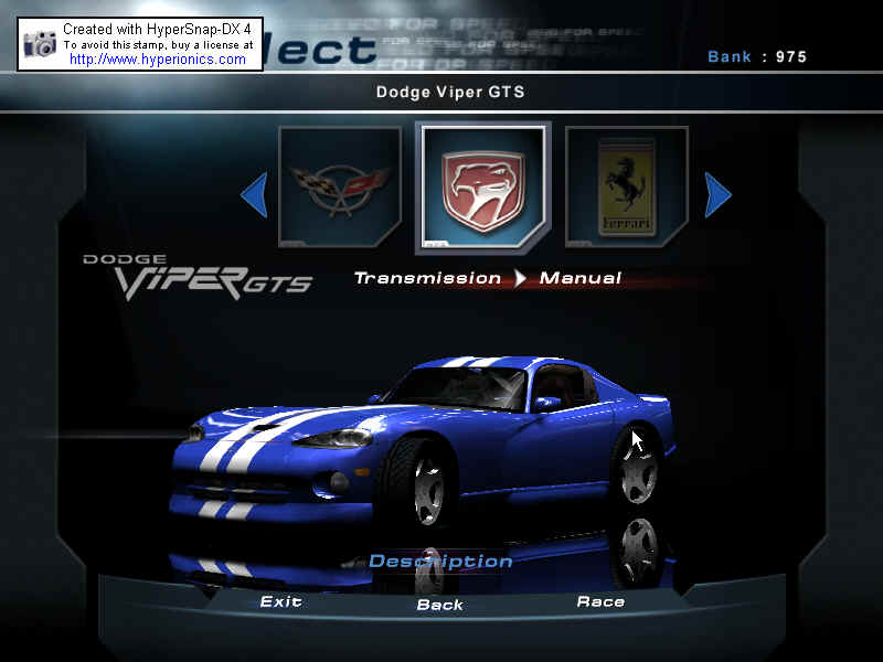Need For Speed Hot Pursuit 2 Dodge Viper GTS Blue/White