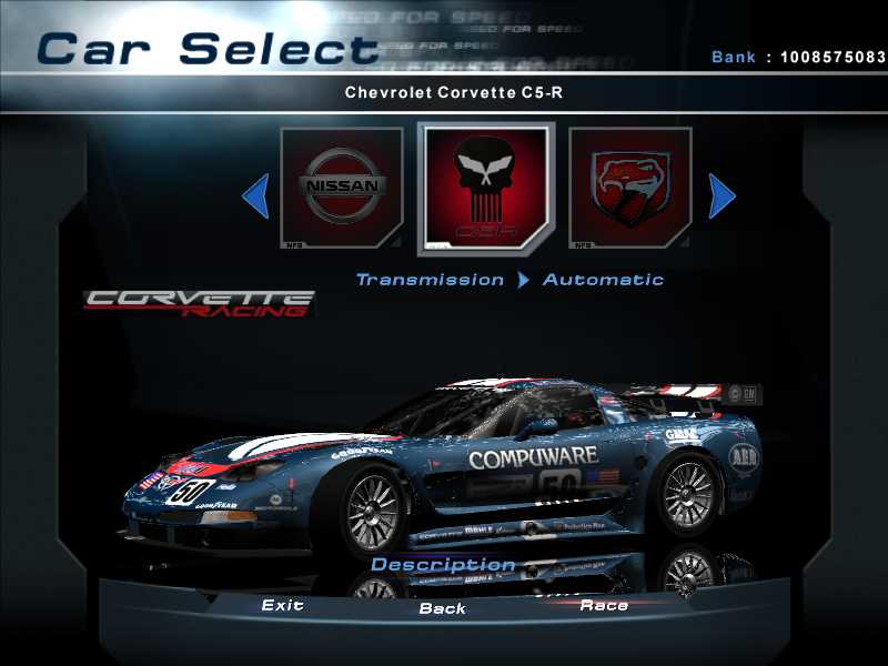 Need For Speed Hot Pursuit 2 Chevrolet Corvette C5-R 50th Anniversary Edition